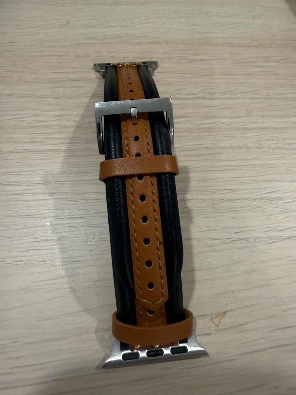 Tory Burch Black and Tan Double-Layer Leather Watch Band